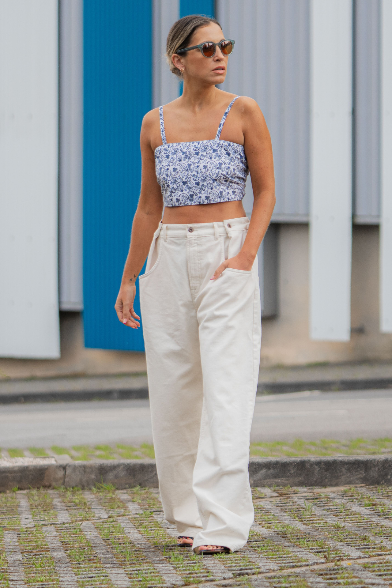 Crop top estampado reversível