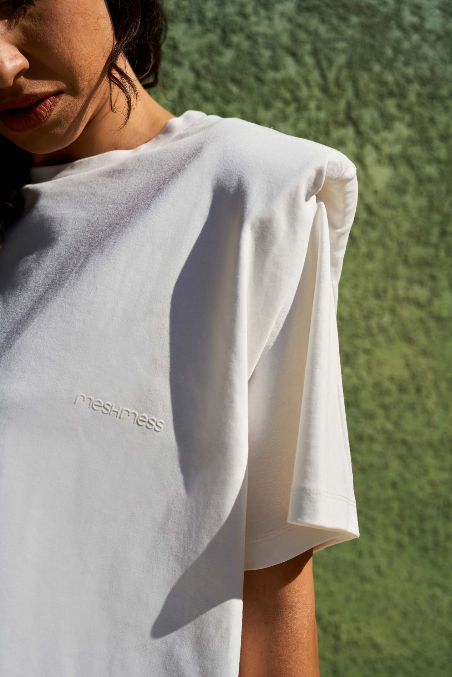 Oversized T-shirt with Shoulder Pads in Cotton