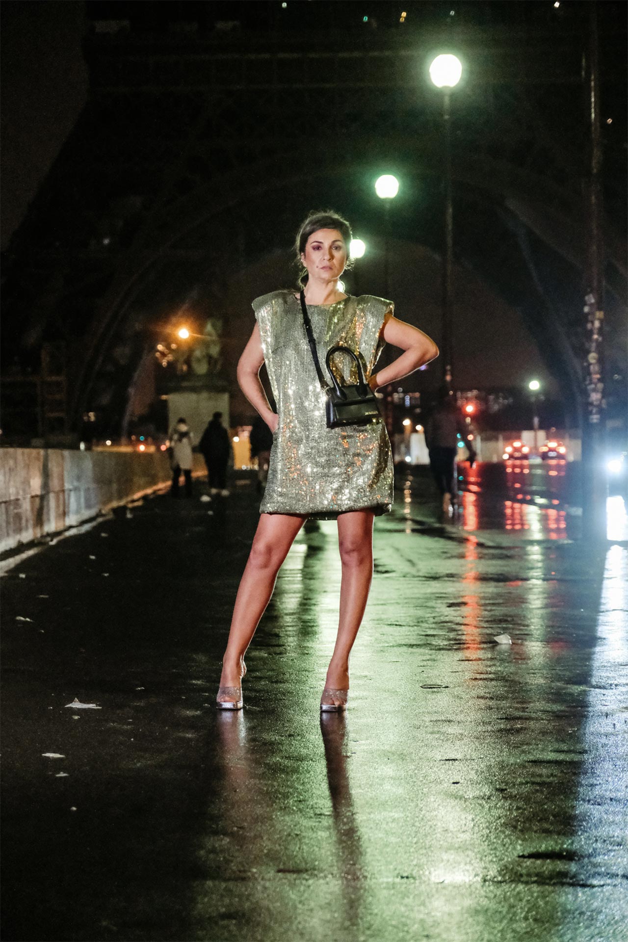 Sequin Dress with Shoulder Pads