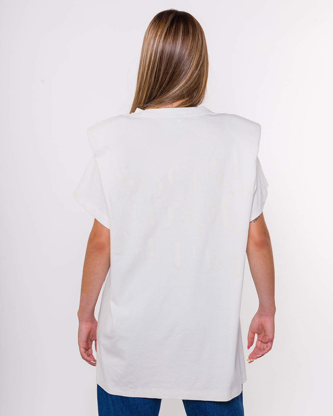 Oversized T-shirt with Shoulder Pads in Cotton