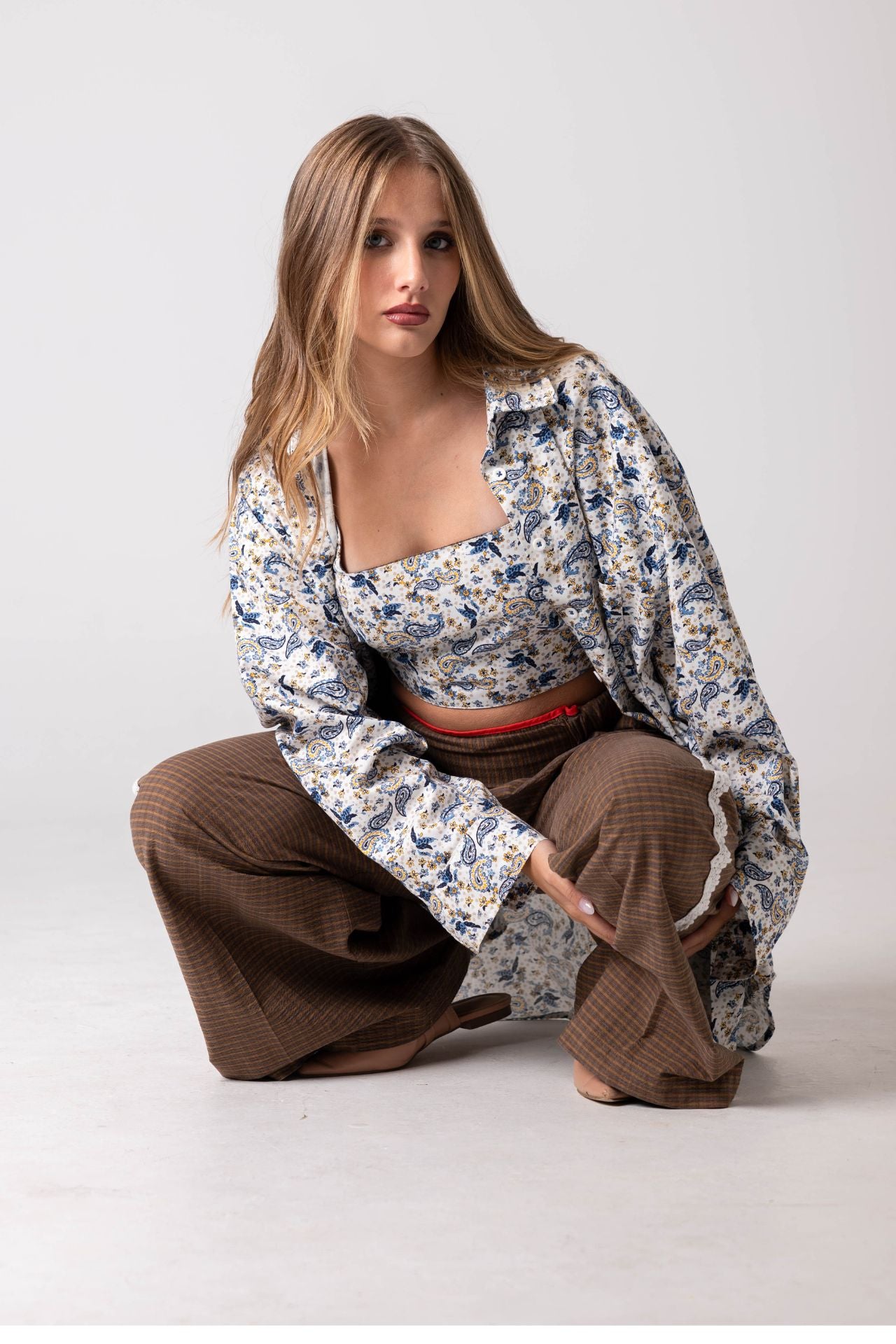 Crop top estampado reversível