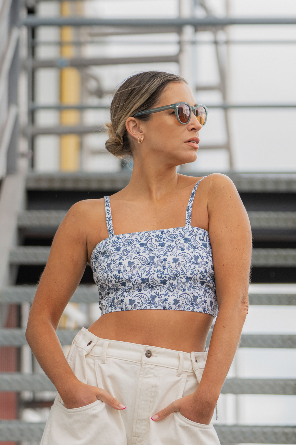 Crop top estampado reversível