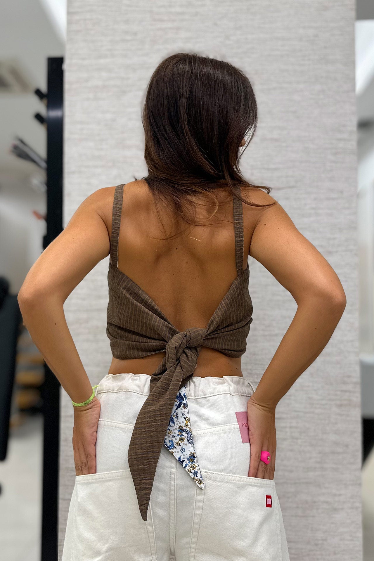 Crop top estampado reversível