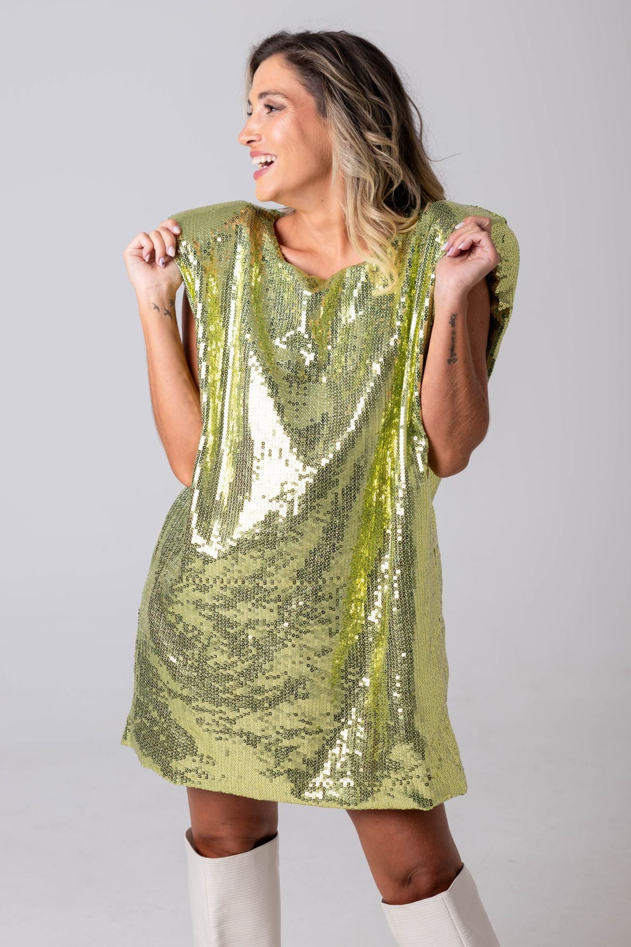 Sequin Dress with Shoulder Pads