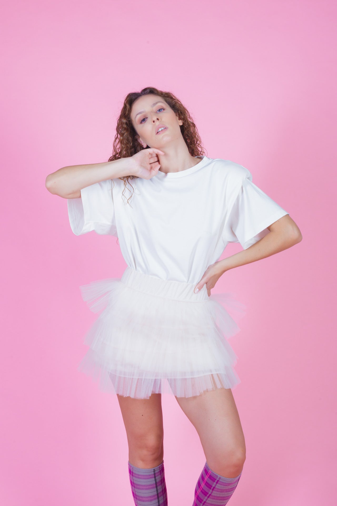 Oversized T-shirt with Shoulder Pads in Cotton