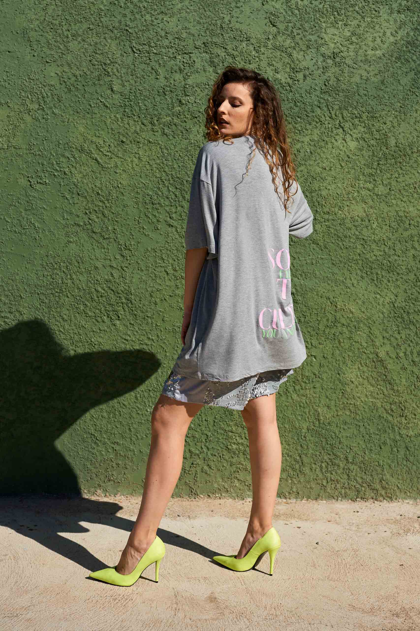 T-shirt Oversized Estampada em Malha de Bambu