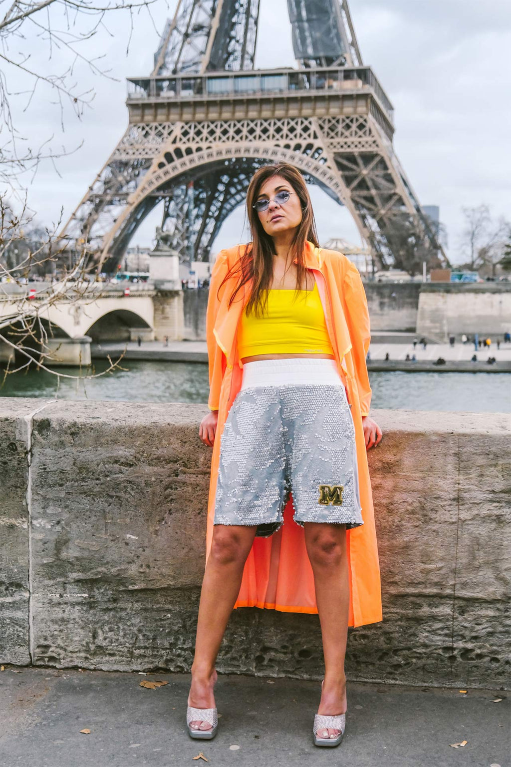 Parka Oversized com Capuz Laranja Flúor